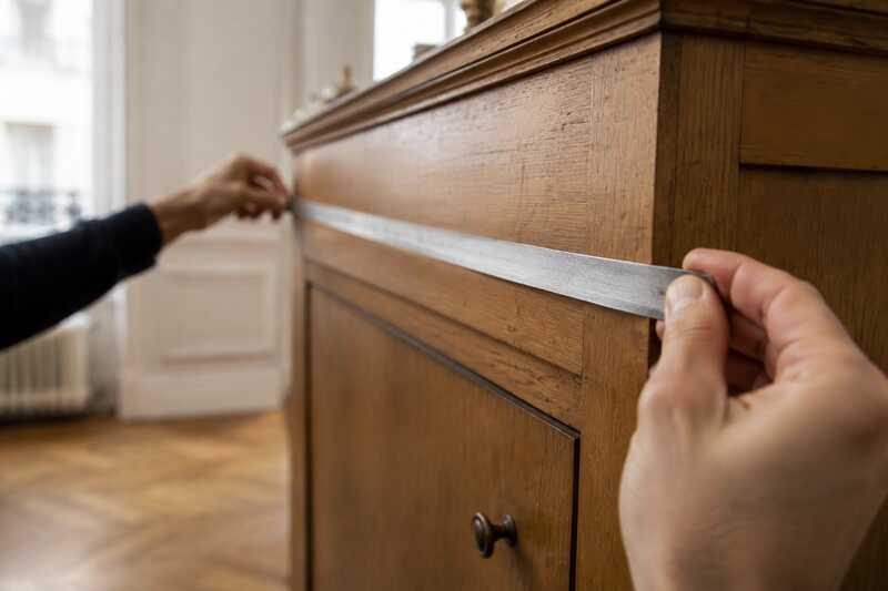 Relevé des dimensions d’une armoire au mètre ruban avant chiffrage